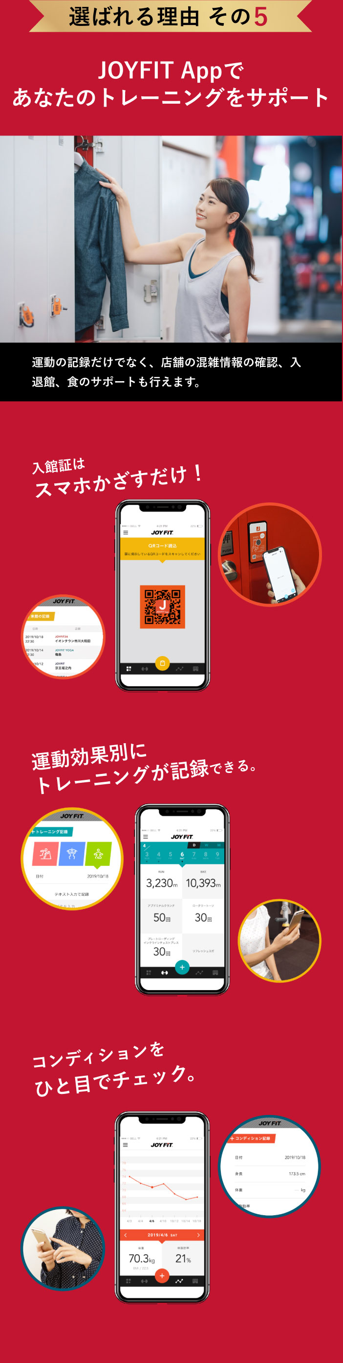 選ばれる理由　その5　JOYFIT Appであなたのトレーニングをサポート